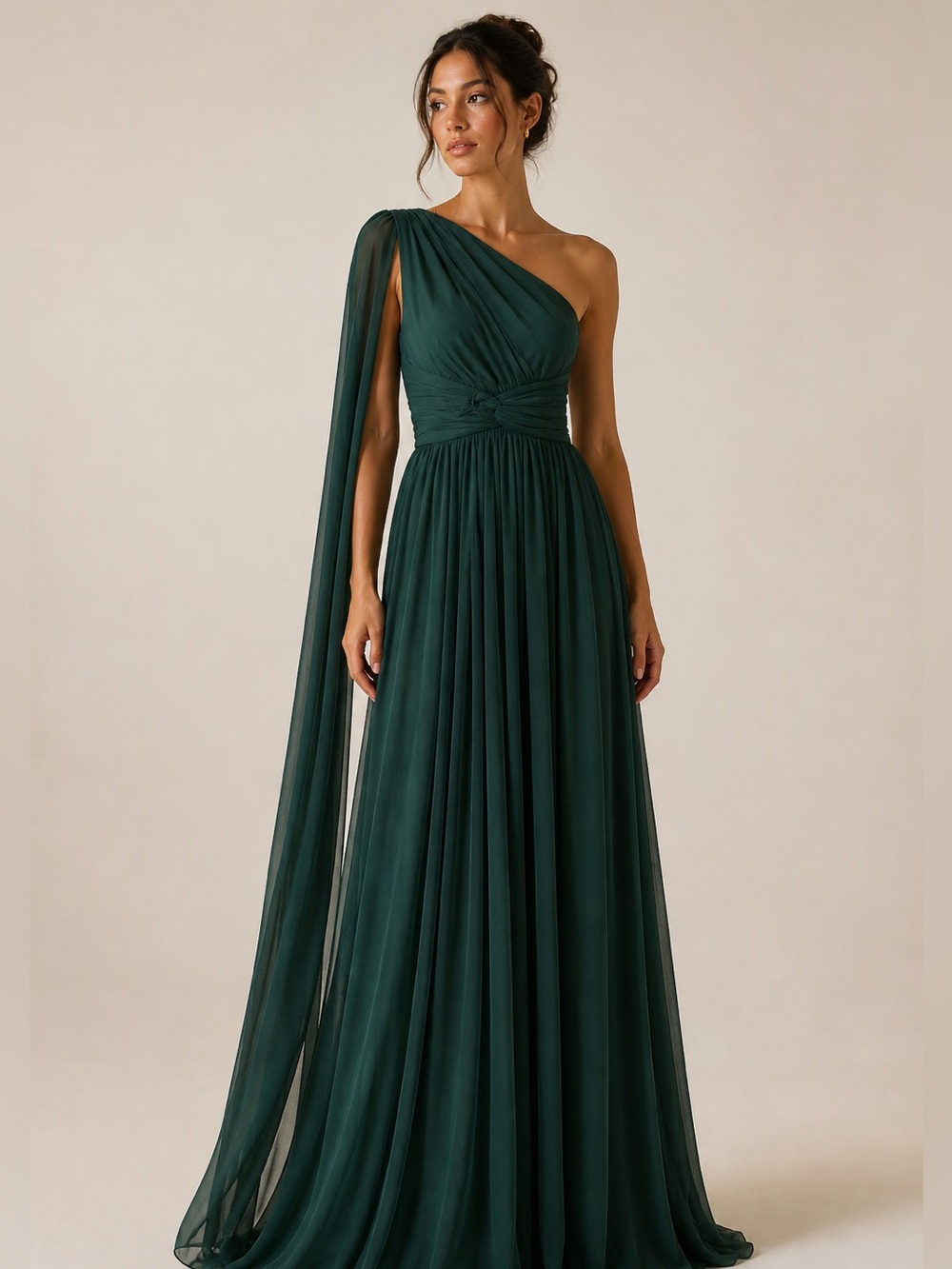 One-Shoulder Emerald Green Evening Gown